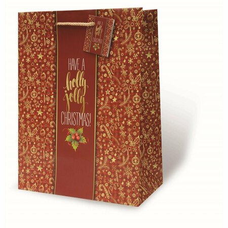 WRAP-ART Holly Jolly Christmas Gift Set Printed paper Bag with Plastic Rope Handle 17891